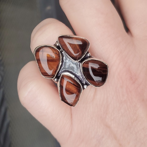 New Red Tiger Eye 925 Silver Ring. - Picture 9 of 14